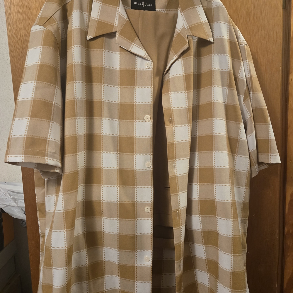 Tan and White Checkered Button-Up Shirt